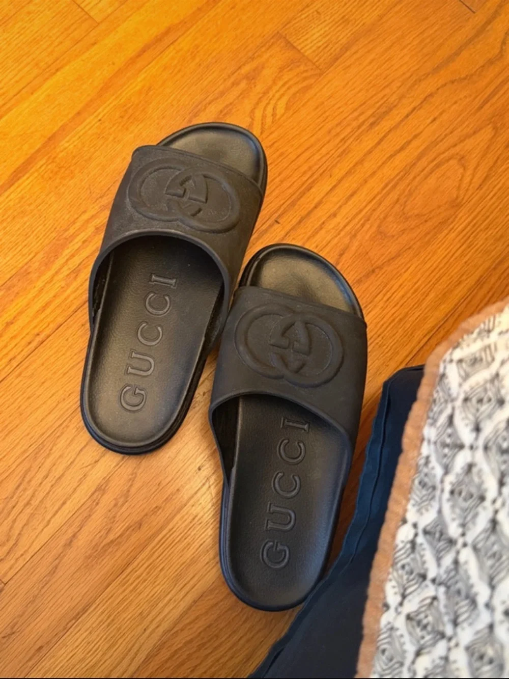 Gucci Black Logo Embossed Rubber Slide Sandals